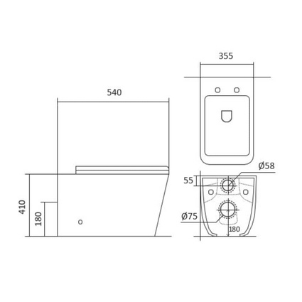 Унитаз напольный приставной безободковый AQUATEK ЛИБРА New AQ1908N-00 540*355*410 мм, горизонтальный выпуск, тонкое сиденье с механизмом плавного закрывания, крепеж 