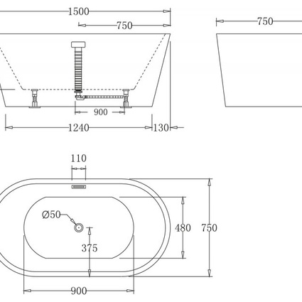 Ванна акриловая отдельностоящая BELBAGNO BB71-1500